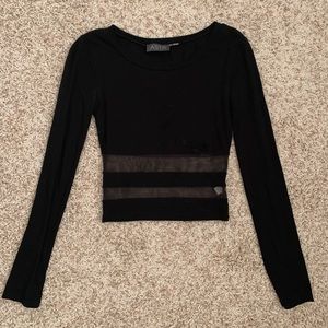 Black long-sleeved mesh top